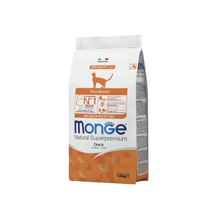 Crocchette Gatto Sterilizzato Anatra | Monge Natural Superpremium | 1,5 kg