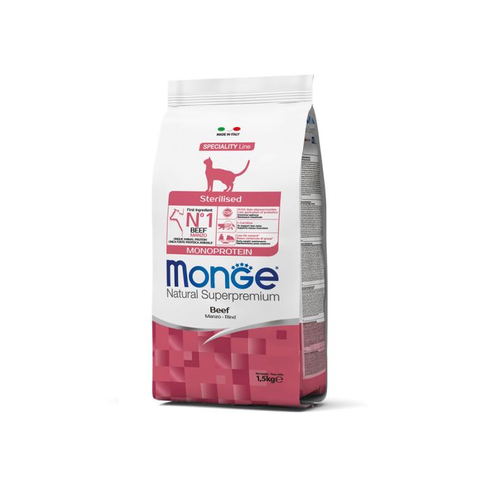 Crocchette Gatto Sterilizzato Manzo | Monge Monoprotein | 1,5 kg